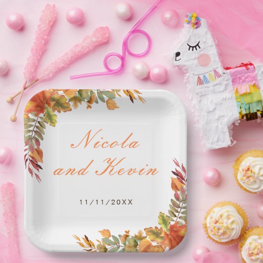 Rustic Autumn Fall Leaves Wedding Thank You Pappteller (Party)