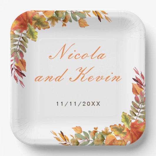 Rustic Autumn Fall Leaves Wedding Thank You Pappteller (Vorderseite)