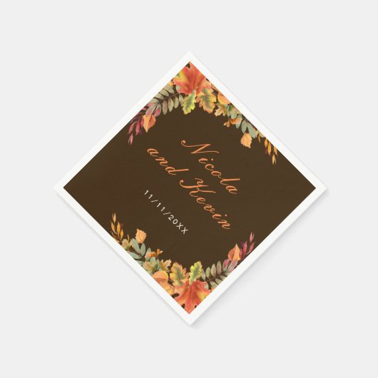 Rustic Autumn Fall Leaves Wedding Thank You Serviette (Ecke)