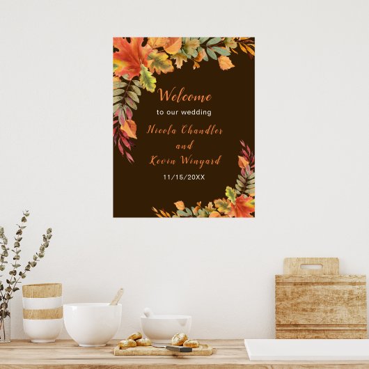 Rustic Autumn Fall Leaves Wedding Welcome Poster (Küche)