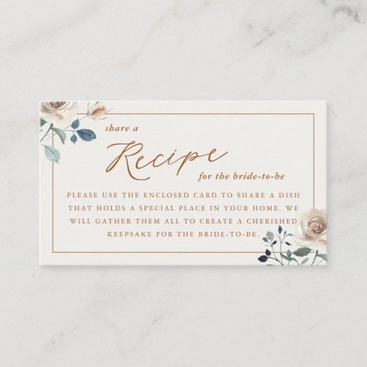 Rustic Autumn Floral Bridal Shower Recipe Request Begleitkarte (Vorderseite)