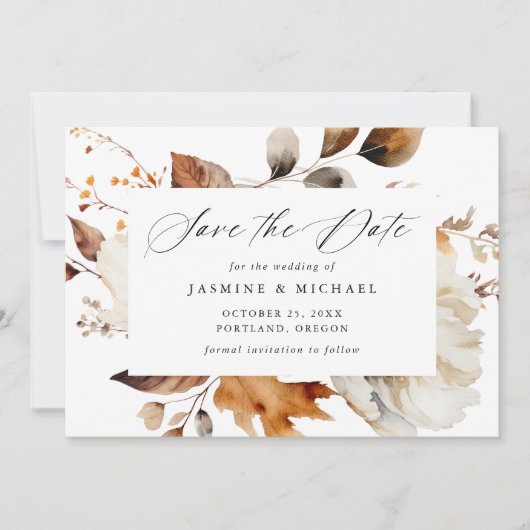 Rustic Autumn Floral Calligraphy Wedding Save The Date (Vorderseite)