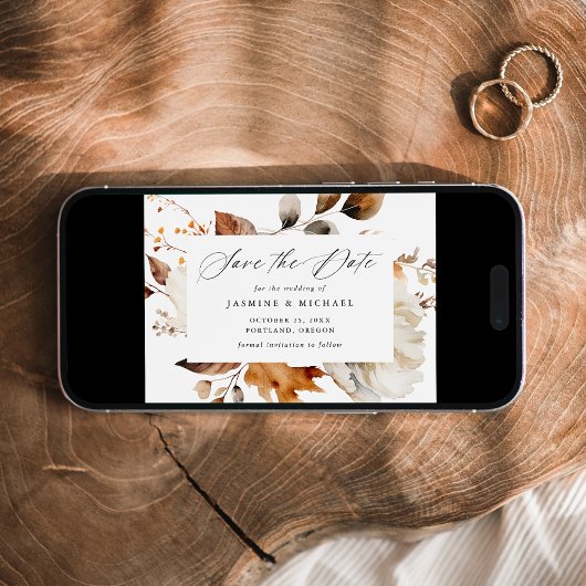 Rustic Autumn Floral Calligraphy Wedding Save The Date