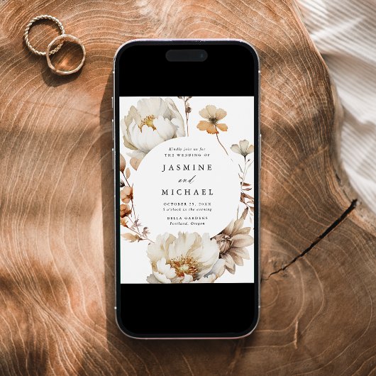 Rustic Autumn Floral Circle Frame Wedding Einladung