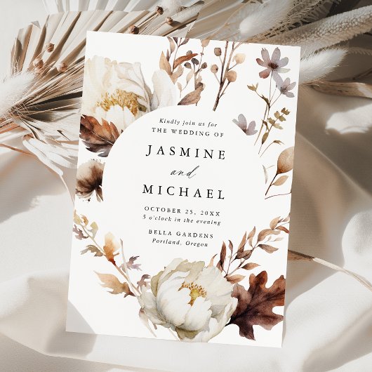 Rustic Autumn Floral Circle Frame Wedding Einladung