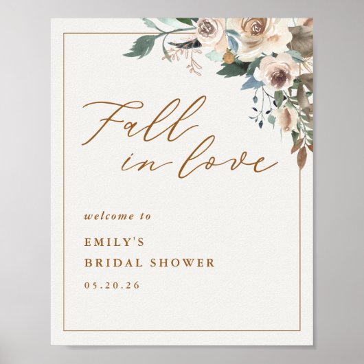 Rustic Autumn Floral Fall in Love Welcome Poster (Vorne)