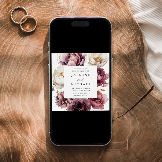 Rustic Autumn Floral Frame Square Wedding Einladung