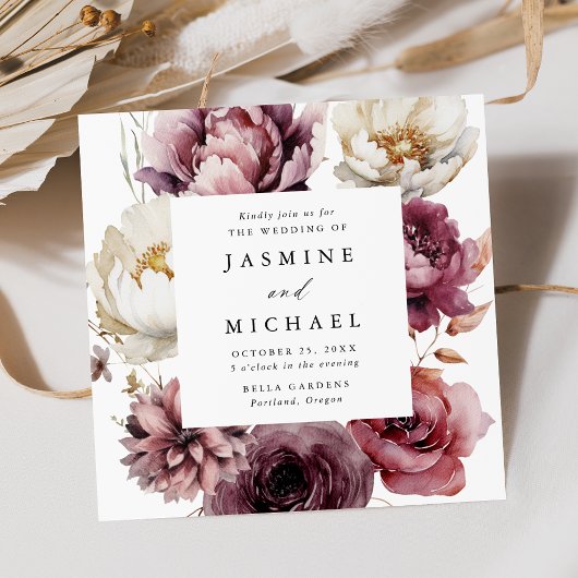 Rustic Autumn Floral Frame Square Wedding Einladung