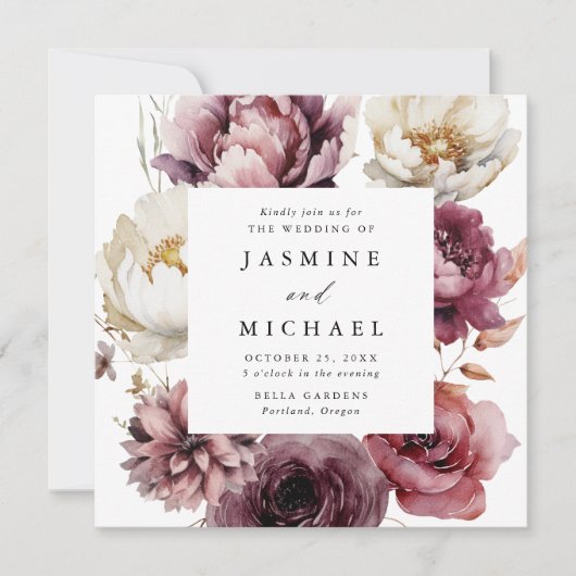 Rustic Autumn Floral Frame Square Wedding Einladung (Vorderseite)