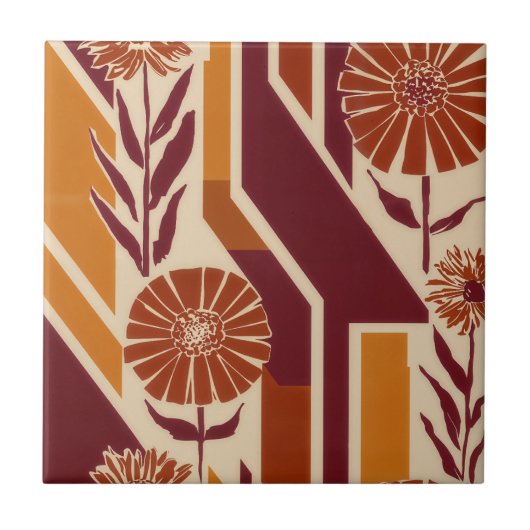 Rustic Autumn Floral Geometric Pattern (9) Fliese (Vorderseite)