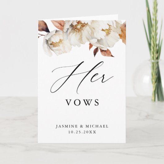 Rustic Autumn Floral Her Wedding Vows Card Karte (Vorderseite)