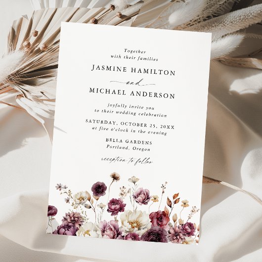 Rustic Autumn Floral Meadow Wedding Einladung