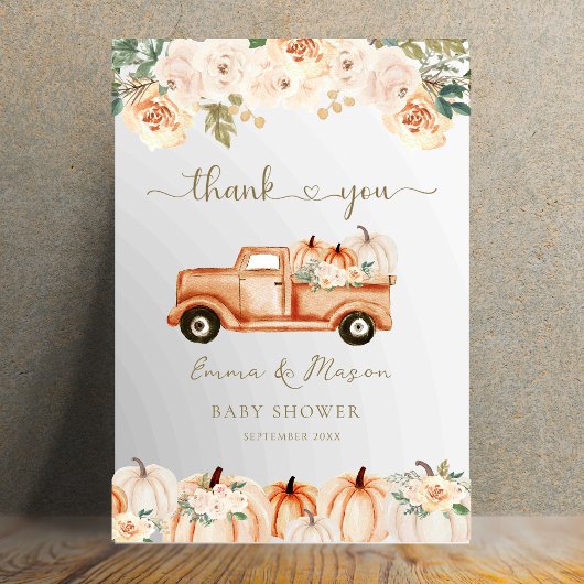 Rustic Autumn Floral Pumpkin Truck Dankeskarte