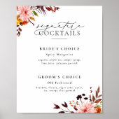 Rustic Autumn Floral Signature Drinks Sign Poster (Vorne)
