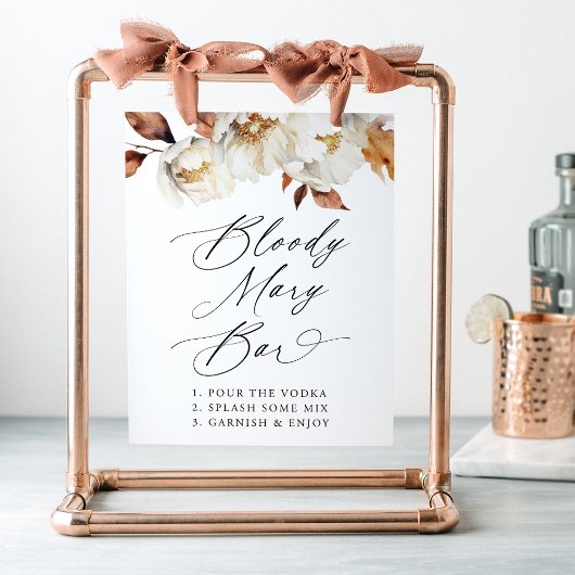 Rustic Autumn Floral Wedding Bloody Mary Bar Sign Poster