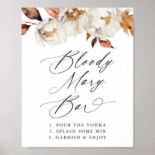 Rustic Autumn Floral Wedding Bloody Mary Bar Sign Poster (Vorne)