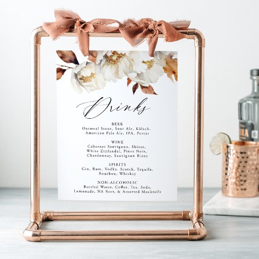 Rustic Autumn Floral Wedding Drink Menu Sign Poster