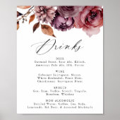 Rustic Autumn Floral Wedding Drink Menu Sign Poster (Vorne)