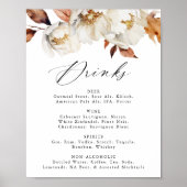 Rustic Autumn Floral Wedding Drink Menu Sign Poster (Vorne)
