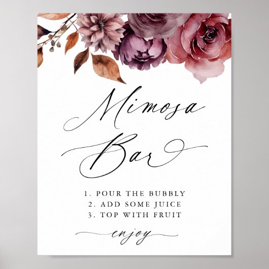 Rustic Autumn Floral Wedding Mimosa Bar Sign Poster (Vorne)