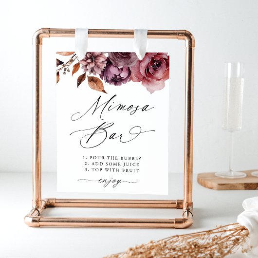 Rustic Autumn Floral Wedding Mimosa Bar Sign Poster