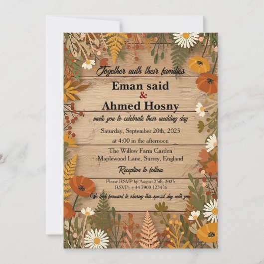 Rustic Autumn Floral Wood Wedding Invitation | Fal Einladung (Vorderseite)