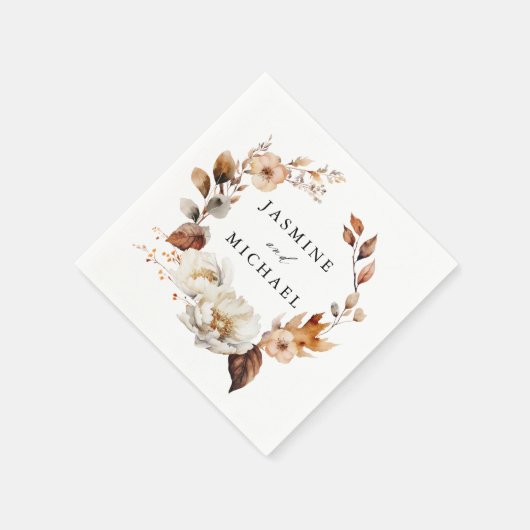 Rustic Autumn Floral Wreath Wedding Serviette (Ecke)