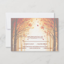 Rustic Autumn Forest Pumpkin Wedding RSVP Karte