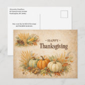 Rustic Autumn Harvest Happy Thanksgiving Feiertagspostkarte (Vorne/Hinten)