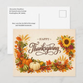 Rustic Autumn Harvest Happy Thanksgiving Feiertagspostkarte (Vorne/Hinten)
