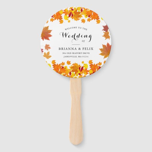Rustic Autumn Leaves Wedding Fächer (Rückseite)