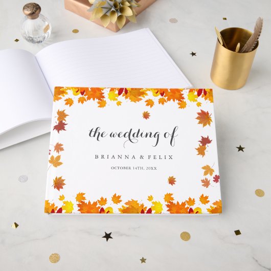 Rustic Autumn Leaves Wedding Gästebuch (Vorderseite Offen)