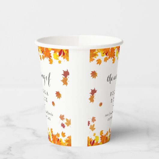 Rustic Autumn Leaves Wedding Pappbecher (Links)