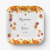 Rustic Autumn Leaves Wedding Pappteller (Vorderseite)