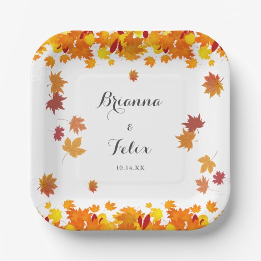 Rustic Autumn Leaves Wedding Pappteller (Vorderseite)