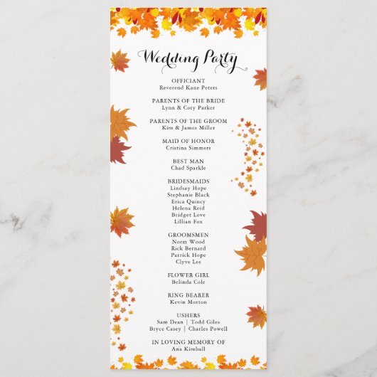 Rustic Autumn Leaves Wedding Programm (Rückseite)