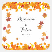 Rustic Autumn Leaves Wedding Quadratischer Aufkleber (Vorderseite)