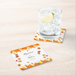 Rustic Autumn Leaves Wedding Rechteckiger Pappuntersetzer