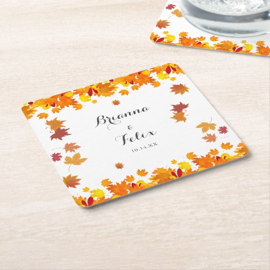 Rustic Autumn Leaves Wedding Rechteckiger Pappuntersetzer (angewinkelt)