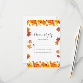 Rustic Autumn Leaves Wedding RSVP Card Karte