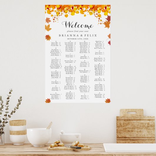 Rustic Autumn Leaves Wedding Seating Chart Poster (Küche)