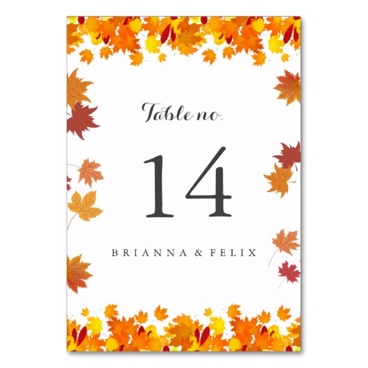 Rustic Autumn Leaves Wedding Table Number Card Tischnummer (Vorderseite)