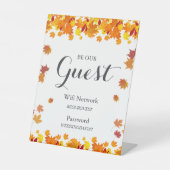 Rustic Autumn Leaves Wedding Wifi Sign Sockelschild (Vorderseite)