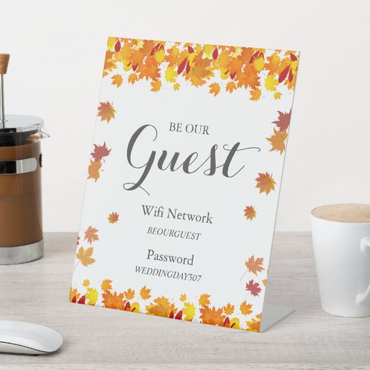 Rustic Autumn Leaves Wedding Wifi Sign Sockelschild (In SItu)