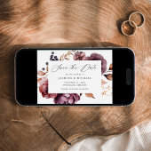 Rustic Autumn Marsala Floral Calligraphy Wedding Save The Date