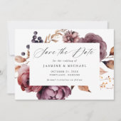 Rustic Autumn Marsala Floral Calligraphy Wedding Save The Date (Vorderseite)