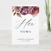 Rustic Autumn Marsala Floral Her Wedding Vows Card Karte (Vorderseite)