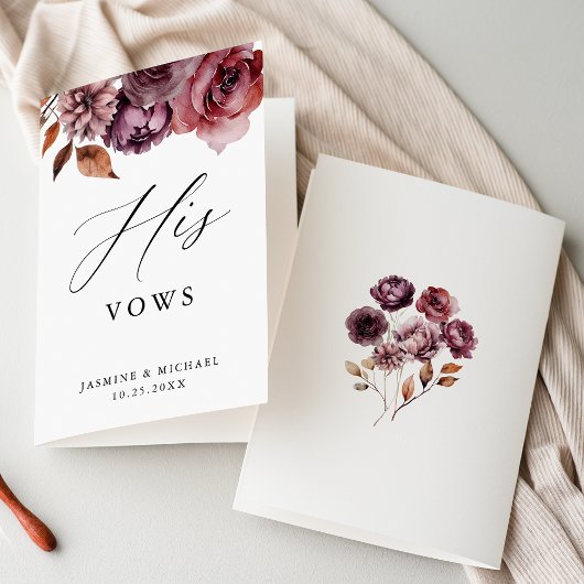 Rustic Autumn Marsala Floral His Wedding Vows Card Karte