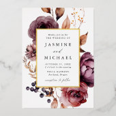 Rustic Autumn Marsala Floral Wedding Folieneinladung (Vorderseite)