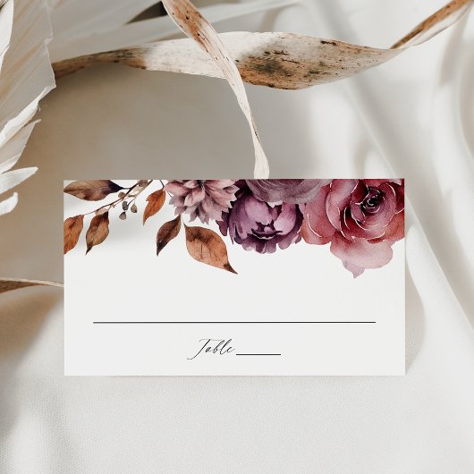 Rustic Autumn Marsala Floral Wedding Platzkarte